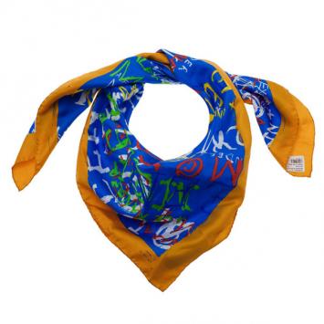 Alexander McQueen Blue Graffiti Skull Print Square Scarf