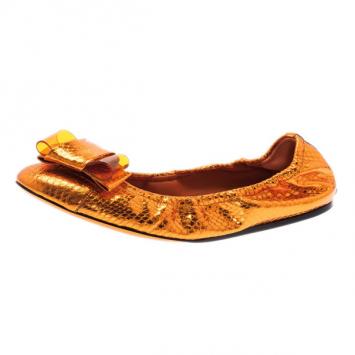 Burberry Orange Python Surrey Ballet Flats Size 38