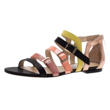 Jimmy Choo Mutlicolor Leather Bloom Gladiator Sandals Size 39.5