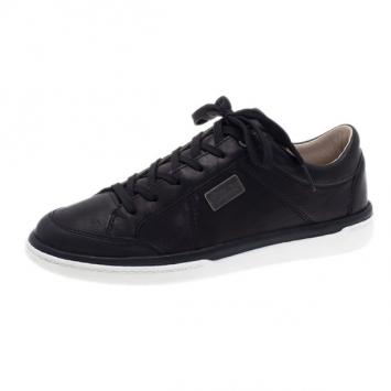 Dolce and Gabbana Black Leather Logo Plaque Sneakers Size 39