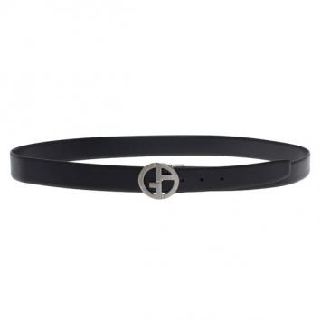 Pre Owned Giorgio Armani Black Leather Reversible One Size Belt 105CM