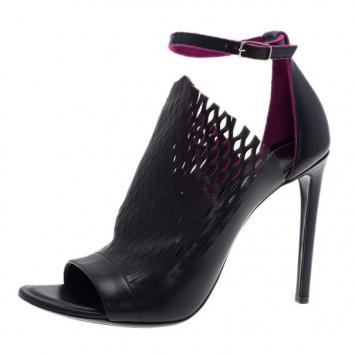 Balenciaga Black Cutout Leather Ankle Strap Glove Sandals Size 38