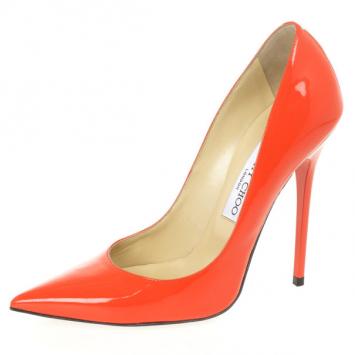 Jimmy Choo Orange Patent Anouk Pointed Toe Pumps Size 37