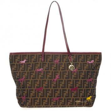 Fendi Tobacco Zucca Canvas 'Roll' Horse Detail Tote 