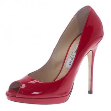 Jimmy Choo Red Patent Leather Quiet Peep Toe Pumps Size 38