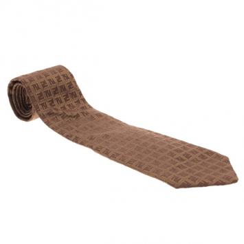 Pre Owned Fendi Brown FF Embroidered Silk Tie