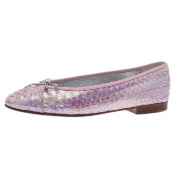 Chanel Pink Metallic Python Ballet Flats Size 37.5
