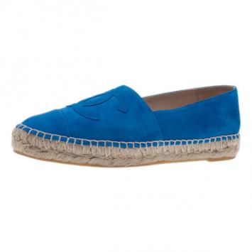 Chanel Blue Suede CC Espadrilles Size 38