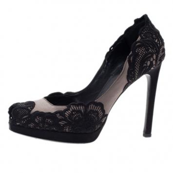 Giorgio Armani Satin and Lace Peep Toe Pumps Size 37.5