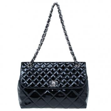 Chanel Black Patent Leather Quilted Flap Bag