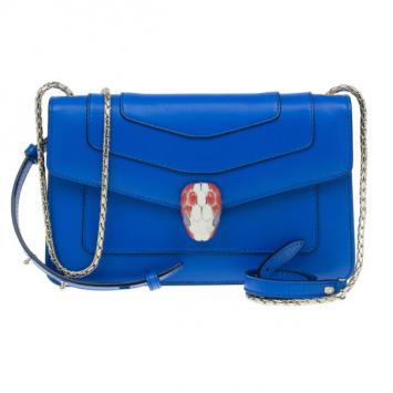 Bvlgari Blue Calfskin Leather Small Serpenti Forever Shoulder Bag