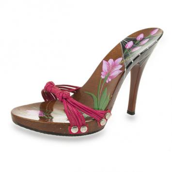 Christian Dior Hand Painted Lacquered Wooden Platform Mules Size 37.5