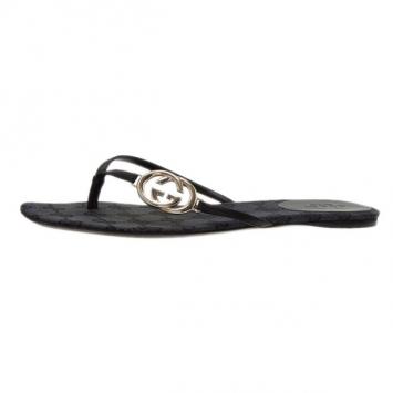 Gucci Black Leather GG Thong Sandals Size 36.5
