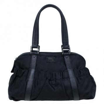 Burberry Black Nylon Tonal Check Bowling Bag