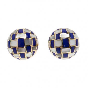 Tiffany & Co. Angela Cummings 18K Yellow Gold Mother Of Pearl Lapis Earrings