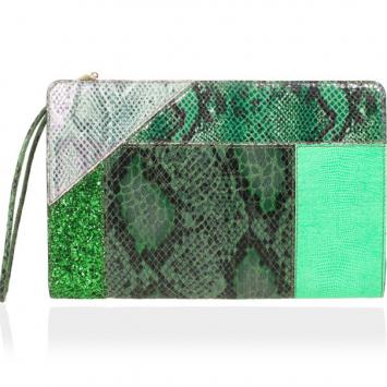 Stella McCartney Loretta 'Waverly' Exotic Skins Patchwork Green Clutch 