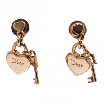 Dior Heart & Key Charm Earrings