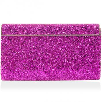 Jimmy Choo Dark Pink Cayla Coarse Glitter Clutch