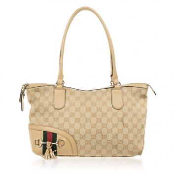 Gucci Beige GG Canvas Horsebit Tassel Tote