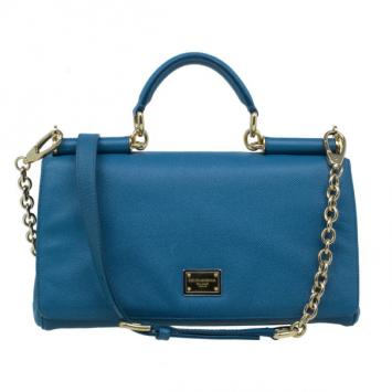 Dolce and Gabbana Blue Leather Chain Detail Box Tote