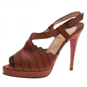 Christian Louboutin Brown Leather City Girl Platform Sandals Size 39.5