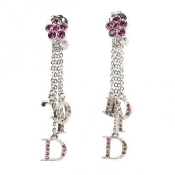 Christian Dior Mini Flower Purple Rhinestones Earrings
