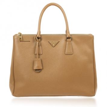 Prada Tan Saffiano Lux Double-zip Tote Bag