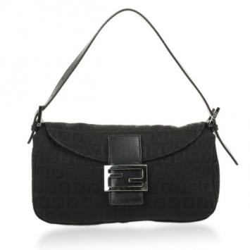 Fendi Black Zucchino Baguette Bag