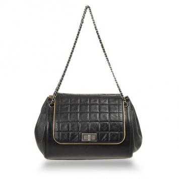 Chanel Black Square Quilted Lambskin Leather Mademoiselle Accordion Flap Bag