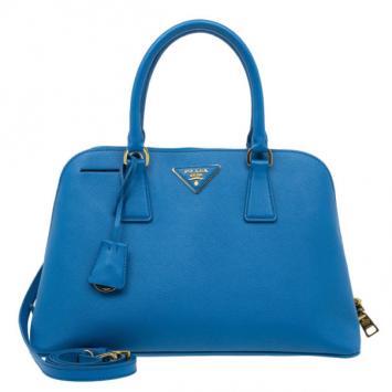 Prada Blue Saffiano Leather Small Shell Top Handle Bag