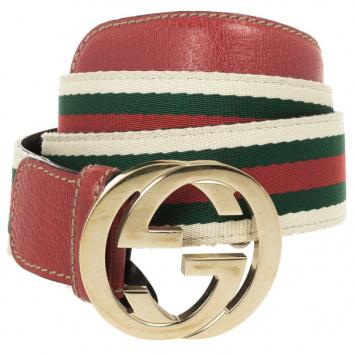 Gucci Web Detail GG Buckle Canvas Belt 85 CM