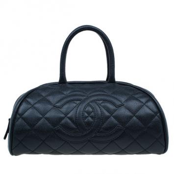 Chanel Black CC Quilted Caviar Small Bowler Bag