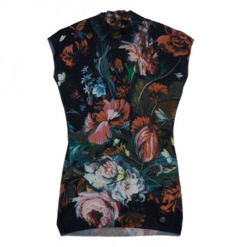 Roberto Cavalli Floral Print Turtleneck Top M