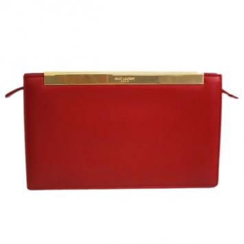 Saint Laurent Paris Red Leather Clutch