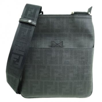 Pre Owned Fendi Black Zucca PVC Messanger Bag