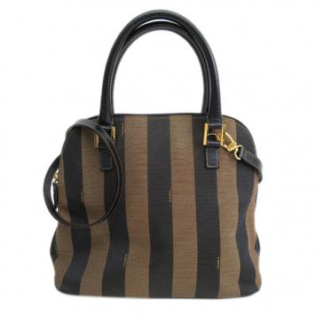 Fendi Brown Canvas Pequin Small Tote