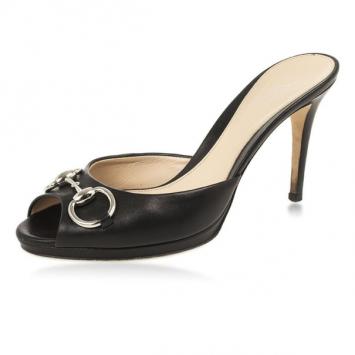 Gucci Black Leather Horsebit Slides Size 37.5