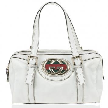 Gucci White Dialux 'Britt' Small Boston Bag