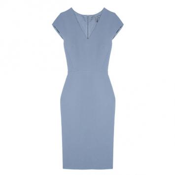 Victoria Beckham Dove Grey V-Neck Cap Sleeve Fitted Dress S