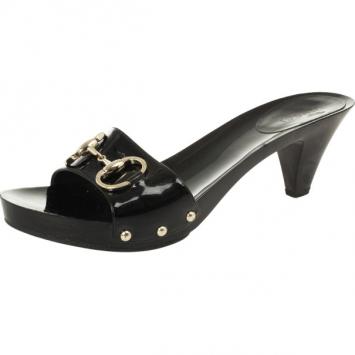 Gucci Black Patent ‘Icon Bit’ Clog Slides Size 37.5