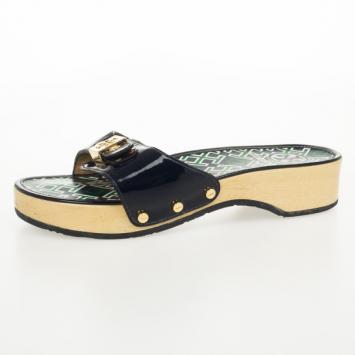 Tory Burch Blue Patent Leather Dixon Clogs Slides Size 38
