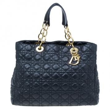 Dior Black Cannage Lambskin Leather Soft Lady Dior Shopping Tote