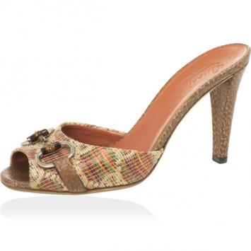 Gucci Bamboo Horsebit Tweed Kitty Slides Size 37.5