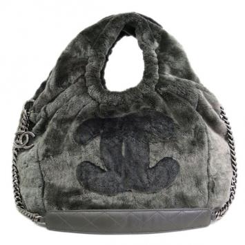 Chanel Grey Pile Fabric CC Hobo