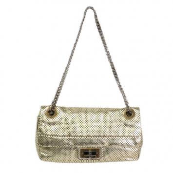 Chanel Silver Punching Peforated Leather Double Flap Bag