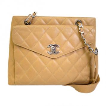 Chanel Caviar Beige Front Pocket Shoulder Bag