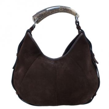 Saint Laurent Paris Brown Suede Small Mombasa Hobo