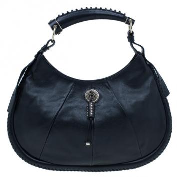 Saint Laurent Paris Black Leather Small Mombasa Hobo