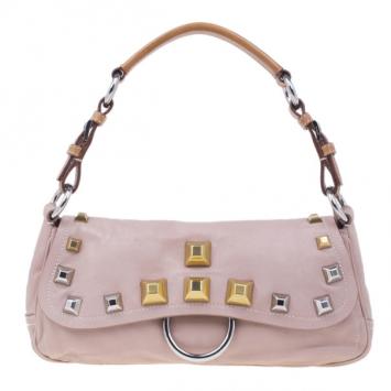 Prada Pink Leather Studded Shoulder Bag