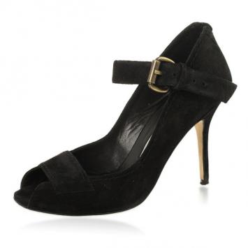 Manolo Blahnik Black Suede 'Reata' Peep-Toe Mary-Jane Pumps Size 39